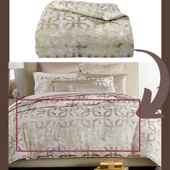 NEW Hotel‎ Collection Fresco Metallic Full/Queen Duvet Cover in Gold #D36 - Picture 11 of 11